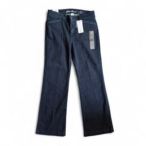 NWT Eddie Bauer Curvy Trouser Jeans Womens 12 Dark Wash Tencel Stretch
